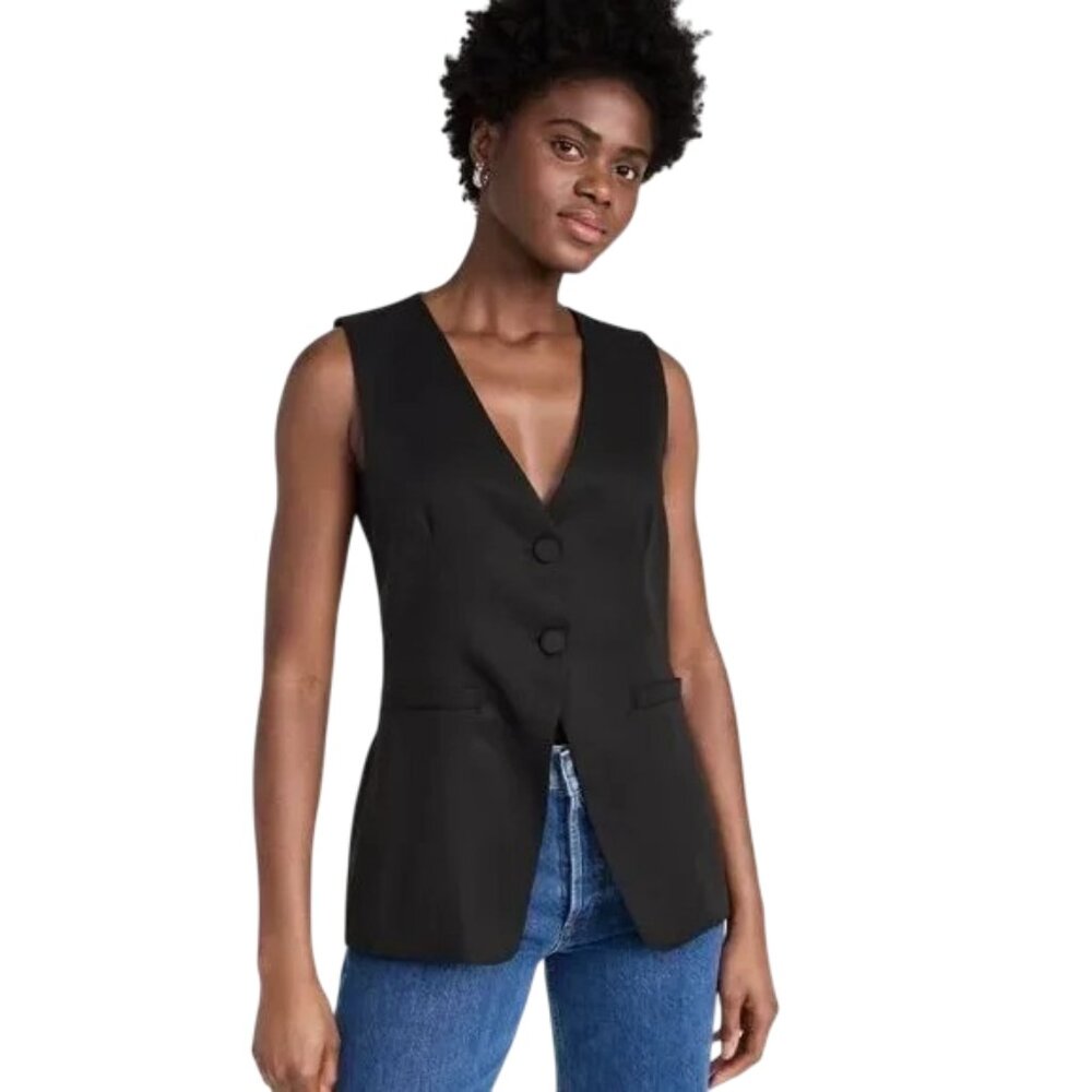 Reformation Black Sleeveless V-Neck Buttoned Vest
